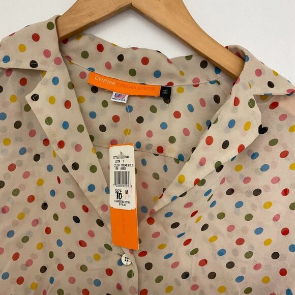 Cynthia Steffe Womens Polka Dot Sheer Chiffon Blouse Size M Multicolor - Picture 2 of 6